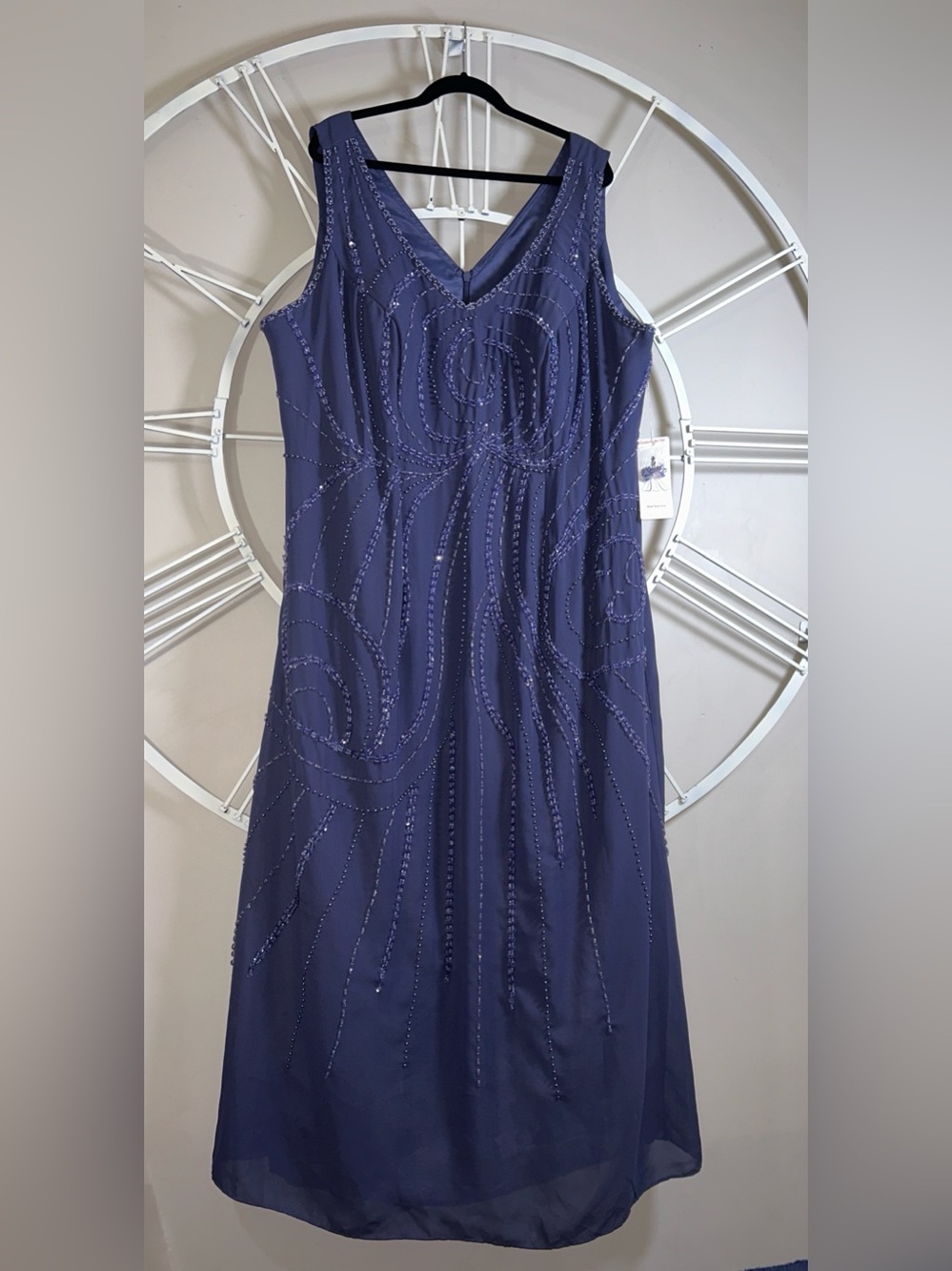 NWT Wear Your Love Periwinkle Beaded Swirl Art Deco Formal Midi Dress Size 28W